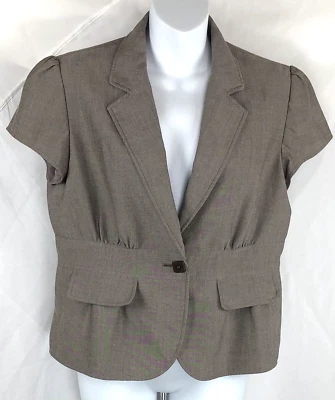 Nine West cropped blazer jacket 12 brown cap shortsleeve career academia Y2K - Image 1 of 4