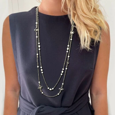 NUEVO CON ETIQUETAS COACH Collar Largo Doble Hilo Perla Pavé Floral Margarita 36" NUEVO Foto 1 de 4