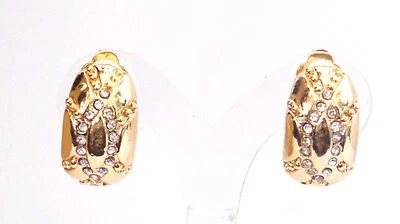 PENDIENTES CLIP PENDIENTES CURVOS TONO ORO GRUESO 1 PULGADA DIAMANTES DE IMITACIÓN CLIP PENDIENTES  Foto 1 de 3