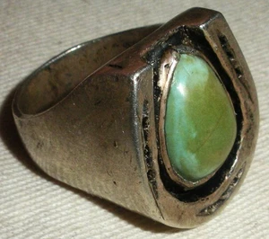 VINTAGE HEAVY HORSESHOE NAVAJO TURQUOISE STERLING SILVER RING SIZE 10 1/4 vafo - Picture 1 of 10