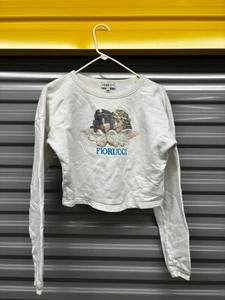 Fiorucci XS Womens Medium Vintage Angels Crop White Pullover Sweatshirt Retro - Picture 1 of 11