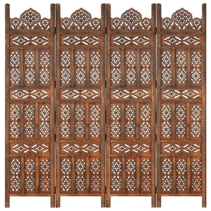 vidaXL Hand carved 4-Panel Room Divider Brown 160x165 cm Solid Mango Wood - Picture 1 of 10
