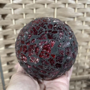 World Market Red Mosaic Crackle Glass Look Ball Sphere Table Christmas Decor 3" - Picture 1 of 3