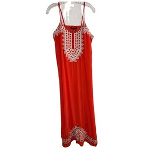 THML Orange Embroidered Spaghetti Strap Maxi Dress Size S Boho Festival Hippie - Picture 1 of 9