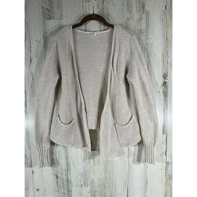 Eileen Fisher Cardigan Sweater XS Beige Open Knit Slouch Pockets Linen Blend - Image 1 of 4