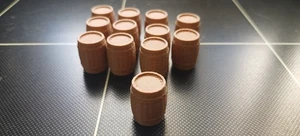 12PCs.   O scale WOOD barrels. 3D printed In Wood Tone Or Dark Brown PLA. - Picture 1 of 2