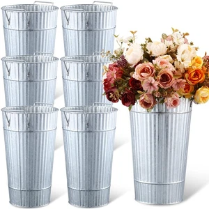6 Pcs 12 Inch Galvanized Flower Buckets Metal Flower Vases with Handle Farmho... - Picture 1 of 6