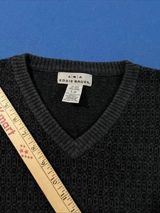 Vintage Eddie Bauer AKA Strickpullover Herren L schwarz/grau V-Ausschnitt 100% Baumwolle - Bild 1 von 8