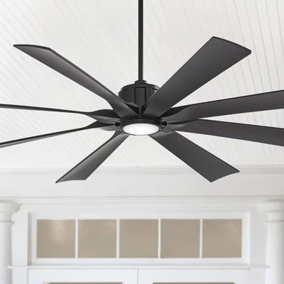 70" Defender Modern Indoor Outdoor Ceiling Fan with LED Light Remote Black Damp - Image 1 of 4