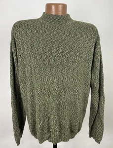 Claiborne Mockneck Sweater Mens Large Olive Green Silk Blend Knit Space Dye - Picture 1 of 12