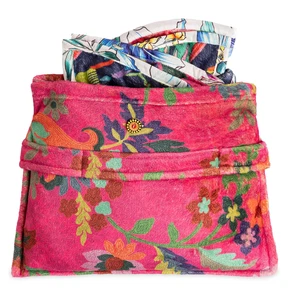 NWT JOHNNY WAS VERNEY TRAVEL BLANKET REVERSIBLE COZY FLEECE W/ BAG PINK FLORAL - Picture 1 of 9