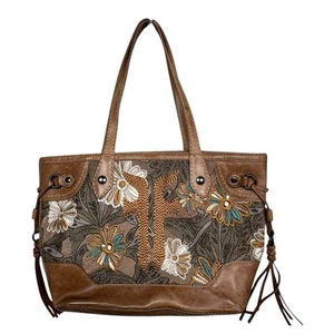 Frye Melissa Stickerei Carryall rustikal abgenutzt Leder Handtasche Beuteltasche DB0783 - Bild 1 von 15