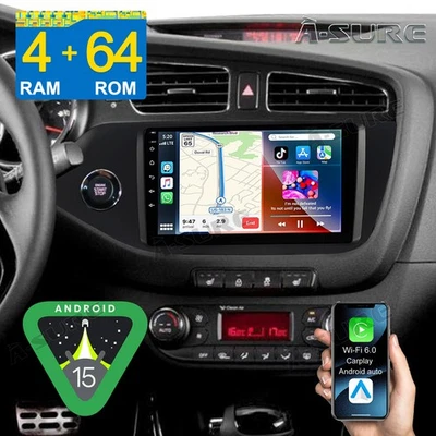 CarPlay Autoradio 4+64GB Android 15 GPS Navi Bluetooth für Kia Ceed JD 2012-2017 - Bild 1 von 4