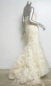 VERA WANG LUXE Ivory HILARY Lace Strapless Mermaid Wedding Gown Dress and Veil 6 - Picture 1 of 12