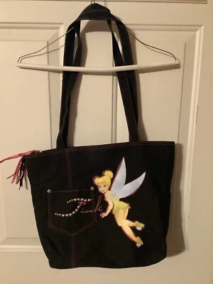 迪士尼女式 Tinker Bell Tink Fairy 黑色/粉红色帆布包钱包 — 第 1/4 张图片