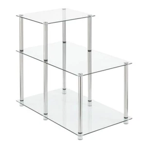 Convenience Concepts End Table Tempered Glass Stainless Steel Poles 2-Steps - Picture 1 of 5