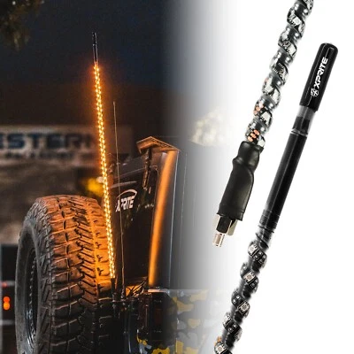 4 FT- Lighted Amber LED Whip Lights W/ CB Radio Antenna For UTV ATV Truck JEEP - Image 1 of 4