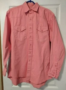 Vtg Wrangler Brushpopper X-long Tails Shirt Mens 16.5 34 Coral Pink Long Sleeve - Picture 1 of 14