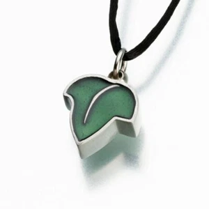 Pewter Leaf with Green Enamel Memorial Jewelry Pendant Funeral Cremation Urn - Picture 1 of 6