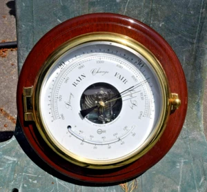 Barigo Precision Barometer Compensated 6.25" Brass Dial on 8.25" Mahogany Back - Picture 1 of 4