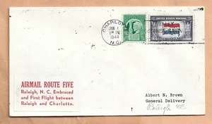 FIRST FLIGHT AM 5 CHARLOTTE N.C TO RALEIGH JAN 1,1944 BROWN - Picture 1 of 1