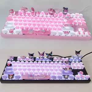 My Melody Kuromi Cinnamoroll Mechanical Keyboard 87 /104 Keys Keypad Blue Axis - Picture 1 of 36