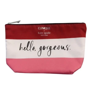 Clinique Kate Spade Hello Gorgeous Cosmetic Bag Red Pink Stripe New w/o Tags - Picture 1 of 5