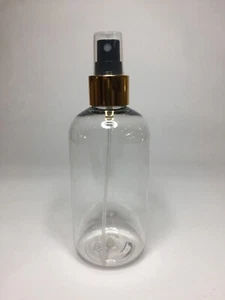 150ml PET Plastic Clear Boston Bottle+Shiny Gold/Black Atomiser Spray ANY AMOUNT - Bild 1 von 1