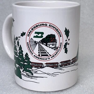 BNSF Railroad Coffee Mug 1992 Christmas Holiday Steam Train Galesburg Division - Picture 1 of 9