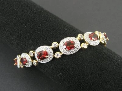 Garnet Red Stones Gold Vermeil Sterling 925 Silver Cubic Zirconia Link Bracelet - Image 1 of 4