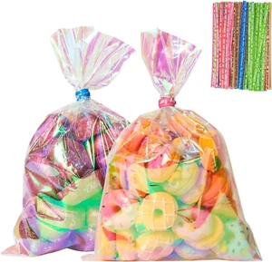 120Pcs Iridescent Cellophane Bags, 4X6 Inch Holographic Plastic Treat Goodie Bag - Picture 1 of 7