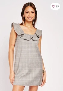 Women Ruffle Neckline Plaid Dress -UK Size - 8/10 ( Small/Medium) - Picture 1 of 4