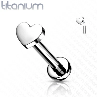 Implant Grade titanium Internally Threaded Heart Top Labret Stud Ear Cartilage  - Image 1 of 4