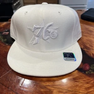 Philadelphia 76ers Reebok All White Fitted Hat Cap size 7 5/8 Vintage - Picture 1 of 6