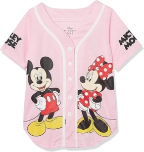Disney Mickey & Minnie Girls Jersey Shirt – Pink Mesh Button Down Size 6 - Picture 1 of 3