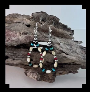 White Fox Creation: Multi Gemstone and Golden Mother of Pearl Earrings - Picture 1 of 4