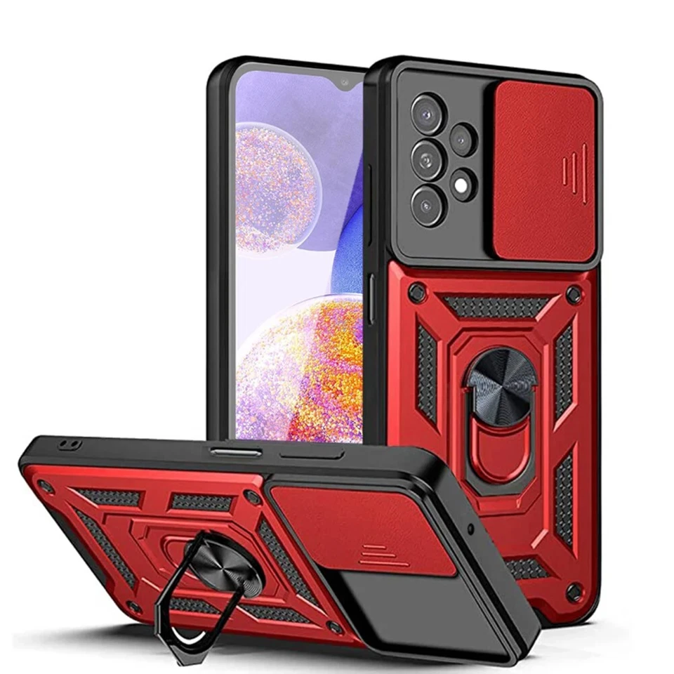 For Samsung Galaxy A23 TPU Case Kickstand Ring Holder & Slide Camera Cover Red - Image 1 of 1