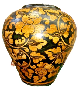 Chinese Ware Black Brown Glaze Ceramic Bird Vase 11"x16" Planter - Picture 1 of 11