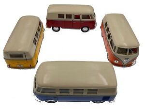 4PC Set: 5" Kinsmart VW 1962 Volkswagen Bus Van Ivory Top Diecast Model Toy 1:32