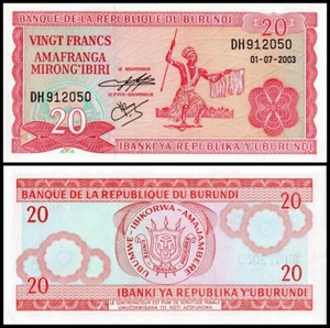 BURUNDI 20 FRANCS 2003 UNC DANSEUR FACE DROIT AU CENTRE DROIT, TEXTE EN FRANÇAIS et - Photo 1/1