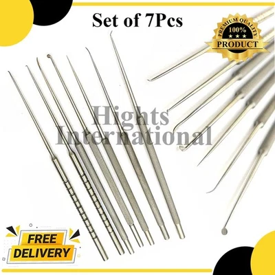 Nuevo juego de 7 agujas de selección de oreja micro de 7 piezas instrumentos otorrinolaringotomía Foto 1 de 4