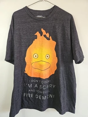 Camiseta Howl's Moving Castle Fire Demon, Gris, Para Hombre XL Studio Ghibli Foto 1 de 4