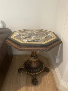 Italian Pietra Dura Inlaid Marble Table, Ornate Victorian Carved Base Circa 1880 - Picture 1 of 7