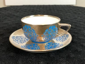 1928 Rosenthal Selb-Bavaria Blue Porcelain Demitasse Cup Fine Silver Overlay - Picture 1 of 12