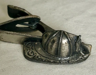 Vintage Men's 1960’s Fire Helmet Tie Clasp Pewter Silver Fireman Firefighter Hat - Image 1 of 4