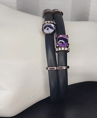 TERERO Itália feminina 925 prata esterlina ametista + pulseira de borracha preta cristal - Imagem 1 de 4