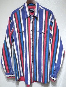 vtg Wrangler PURPLE WHITE RED STRIPES 90s BRUSHPOPPER Western Shirt XL 17.5/36 - Picture 1 of 14