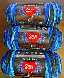 Red Heart All in One Granny Square Black Blue Beacon 3 Pack of 250g Yarn - Picture 1 of 10