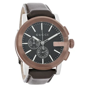 Reloj de cuarzo suizo Gucci 101 para hombre G-Chrono esfera negra cuero marrón YA101202 - Imagen 1 de 4