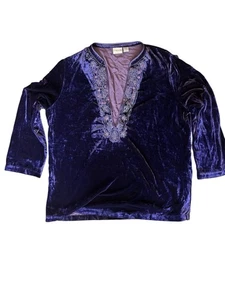 Chicos Velvet Tunic Embellished Beaded Sequin Purple Whimsigoth Witchy Boho XL 2 - Picture 1 of 9